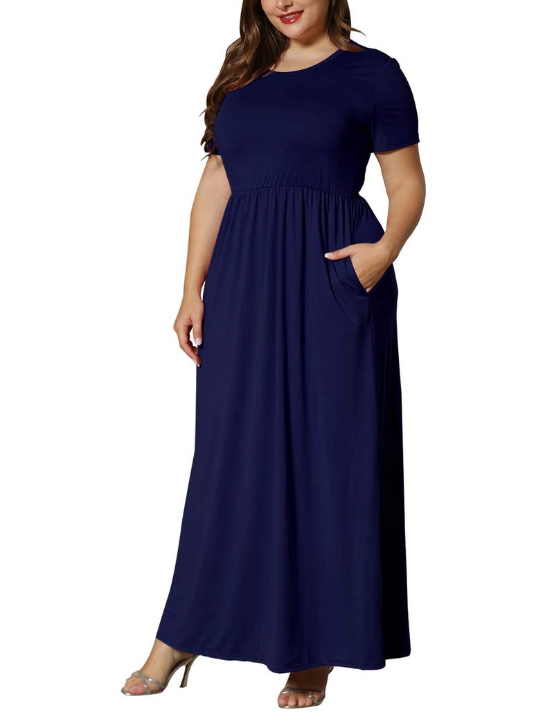 KARALIN Womenâ€™s Plus Size Maxi Dresses for Curvy Women Summer Casual Short Sleeve 2025 Long Dress Navy Blue 22W - Image 5